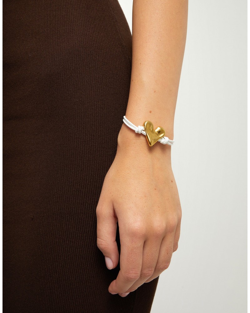 Pulsera de cuero con corazòn baño oro UNOde50