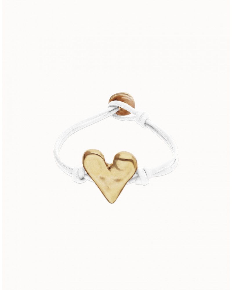 Pulsera de cuero con corazòn baño oro UNOde50