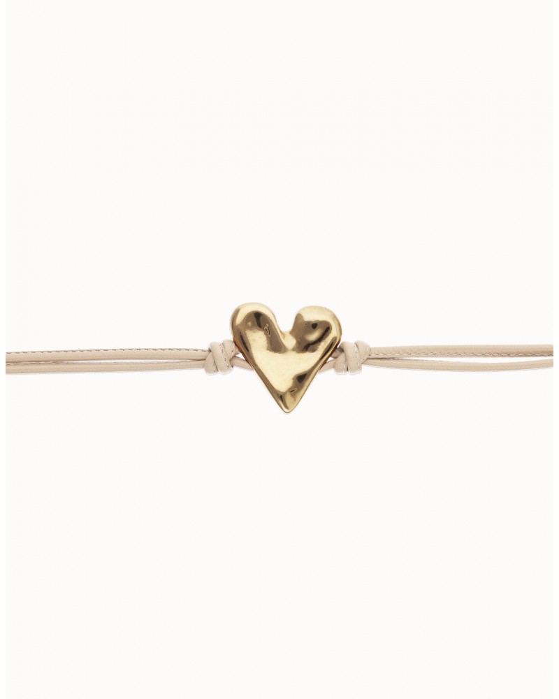 Pulsera de cuero con corazòn baño oro UNOde50