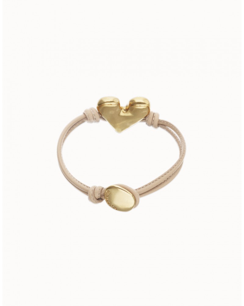 Pulsera de cuero con corazòn baño oro UNOde50