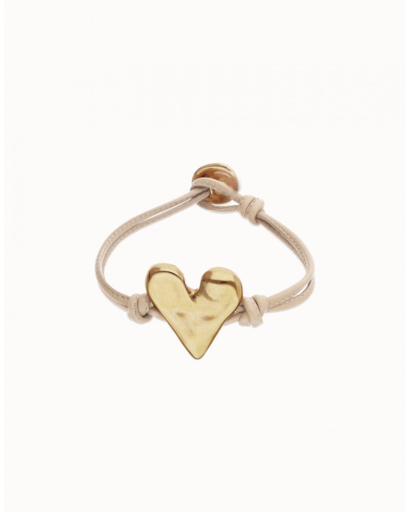 Pulsera de cuero con corazòn baño oro UNOde50