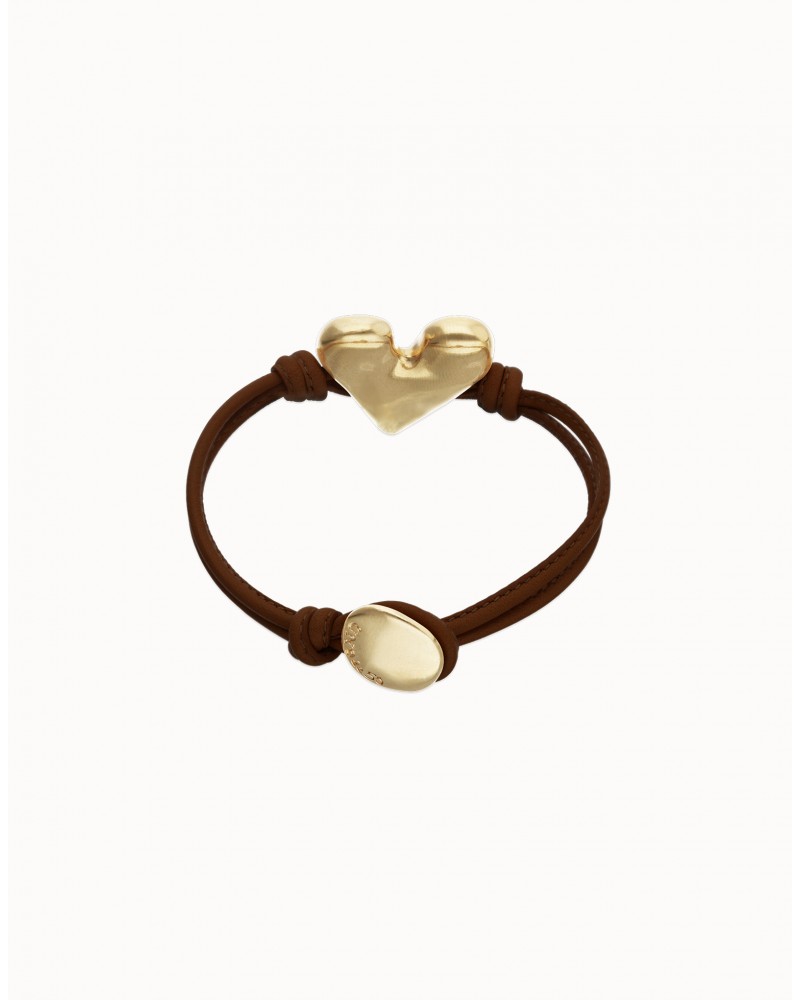 Pulsera de cuero con corazòn baño oro UNOde50
