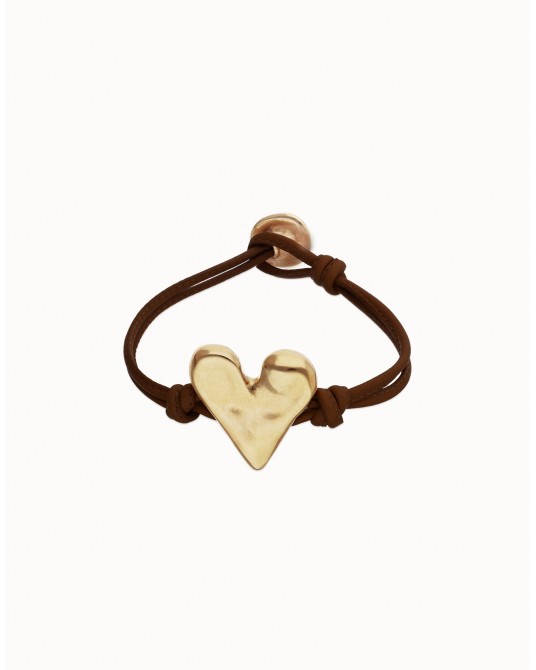 Pulsera de cuero con corazòn baño oro UNOde50