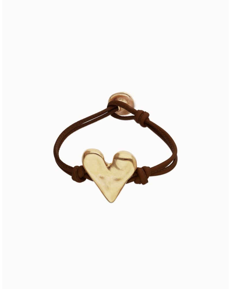 Pulsera de cuero con corazòn baño oro UNOde50