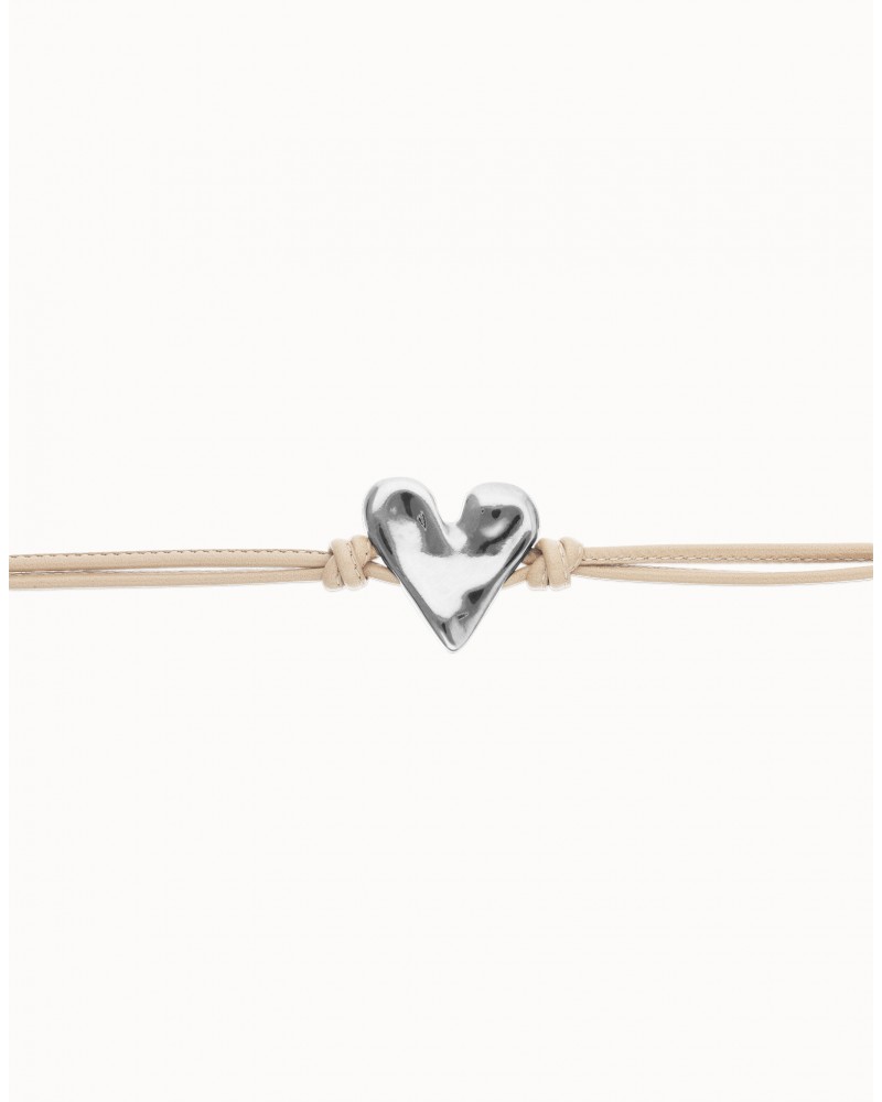 Pulsera de cuero con corazòn baño plata UNOde50