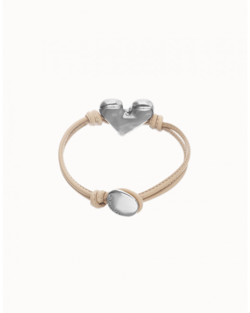Pulsera de cuero con corazòn baño plata UNOde50