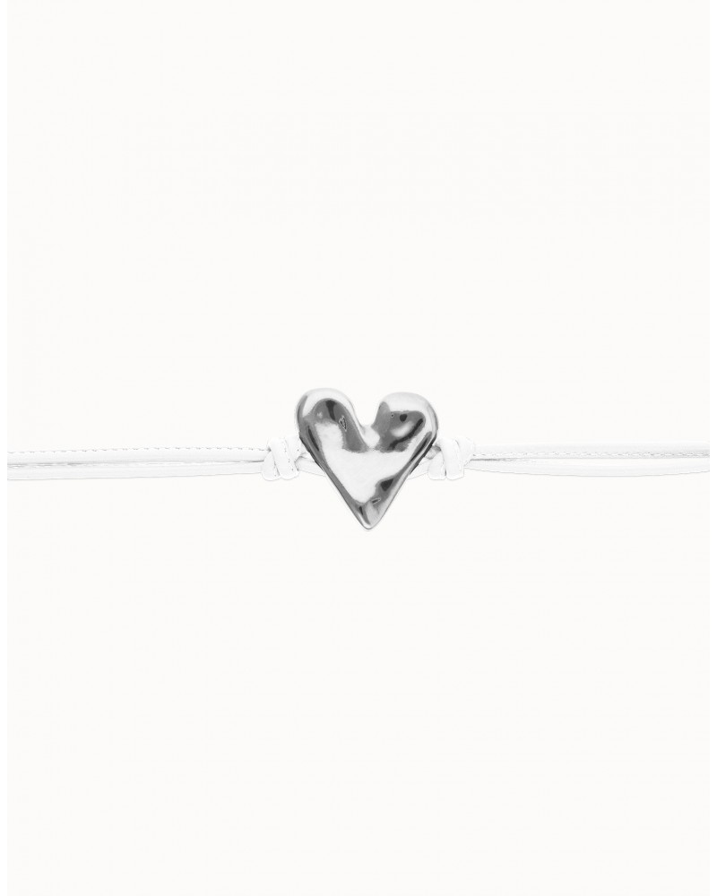 Pulsera de cuero con corazòn baño plata UNOde50