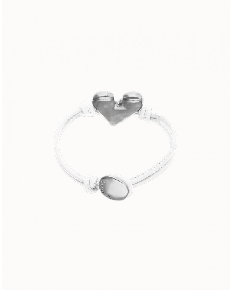 Pulsera de cuero con corazòn baño plata UNOde50