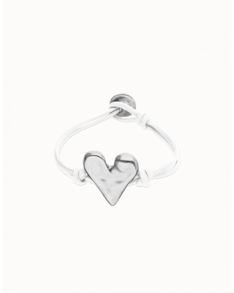 Pulsera de cuero con corazòn baño plata UNOde50