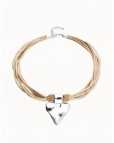 Collar hilo seda corazòn baño plata UNOde50