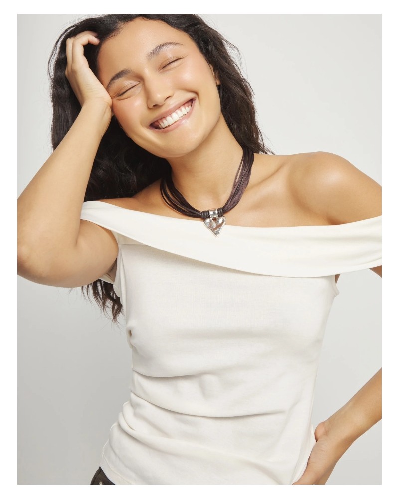 Collar hilo seda corazòn baño plata UNOde50