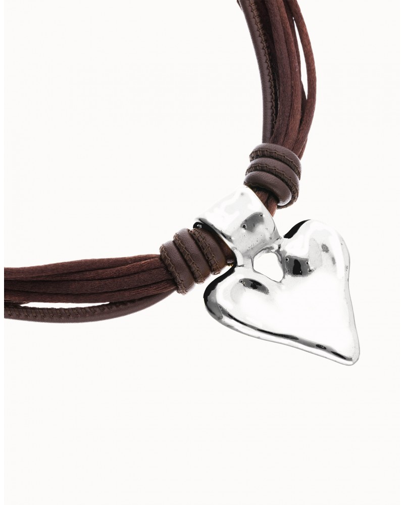 Collar hilo seda corazòn baño plata UNOde50