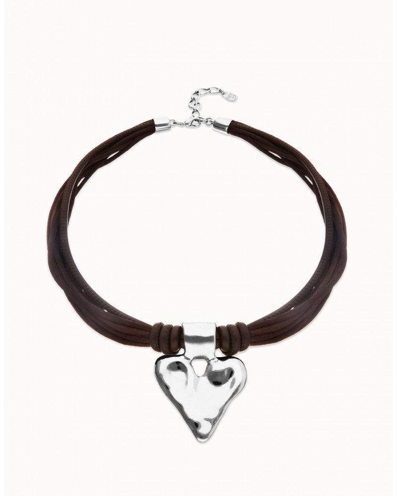 Collar hilo seda corazòn baño plata UNOde50