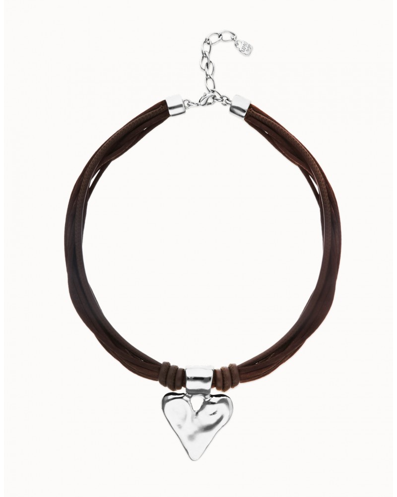 Collar hilo seda corazòn baño plata UNOde50