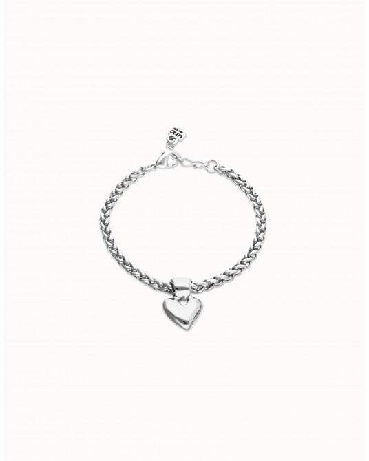 Pulsera con cadena y corazòn baño plata UNOde50