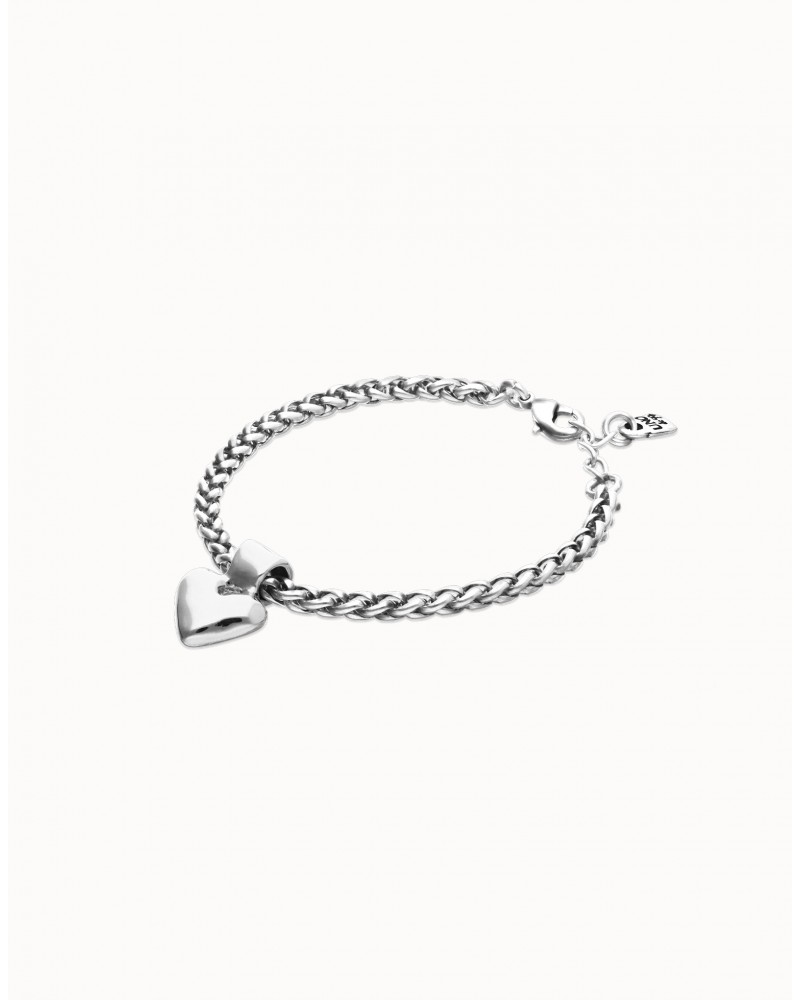 Pulsera con cadena y corazòn baño plata UNOde50