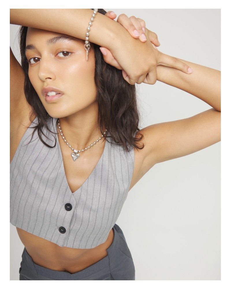 Collar bolas bañado plata con corazòn UNOde50