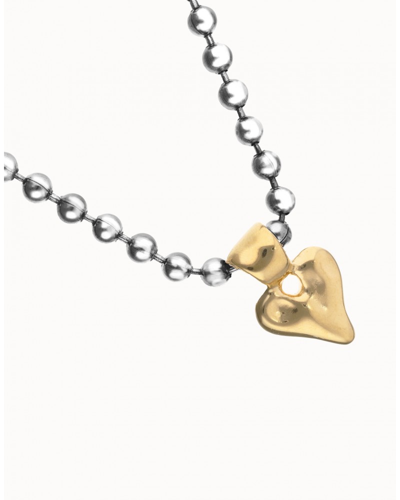 Collar bolas bañado plata con corazòn ORO UNOde50