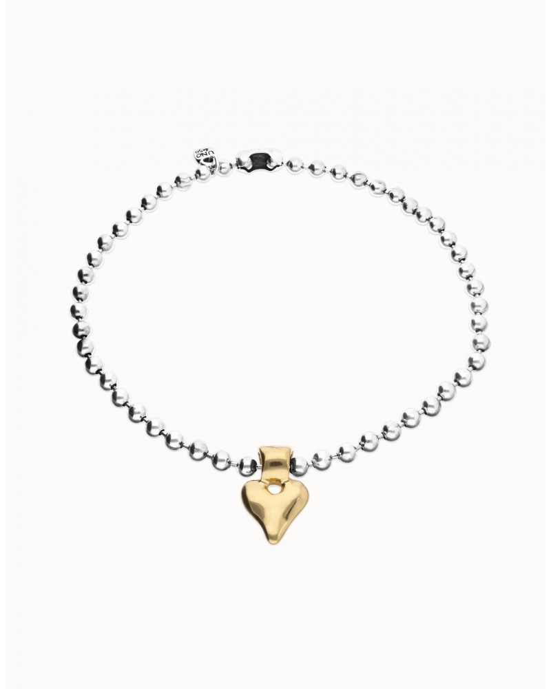 Collar bolas bañado plata con corazòn ORO UNOde50