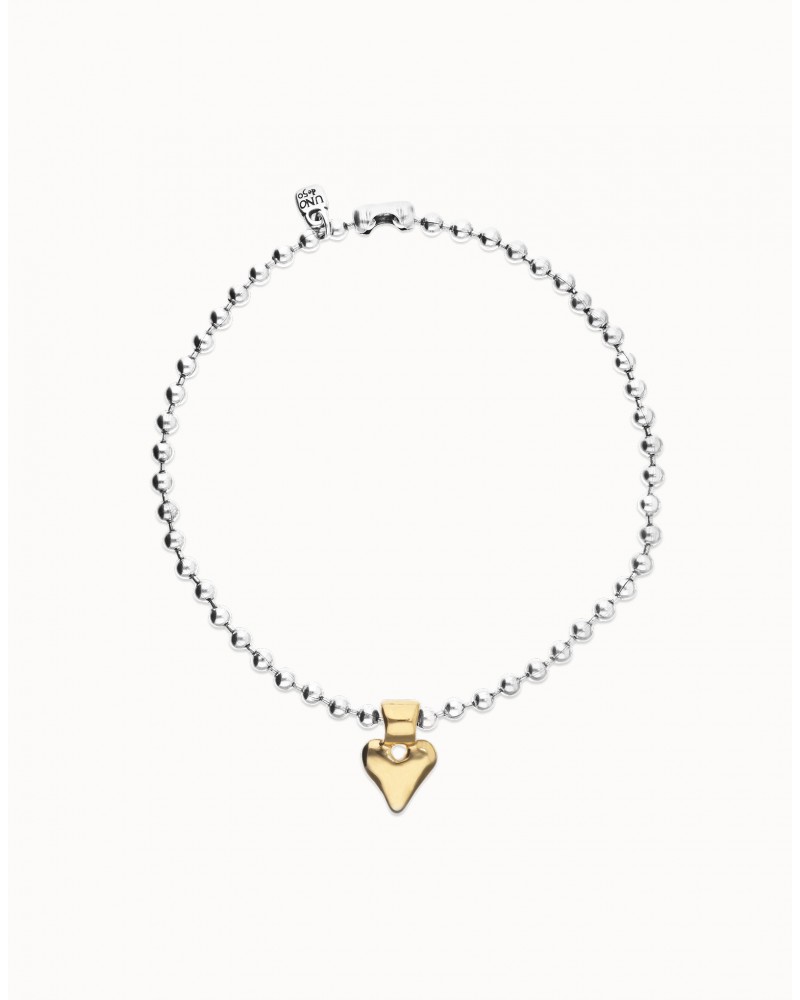 Collar bolas bañado plata con corazòn ORO UNOde50