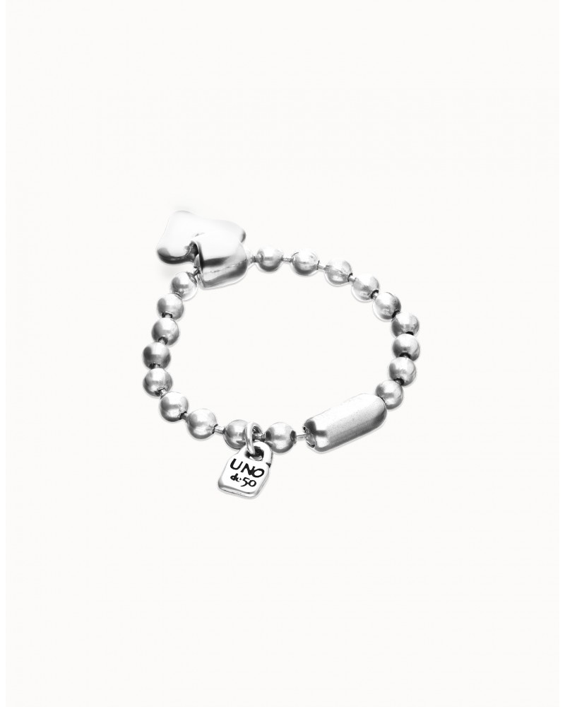 Pulsera bolas baño plata corazòn UNOde50