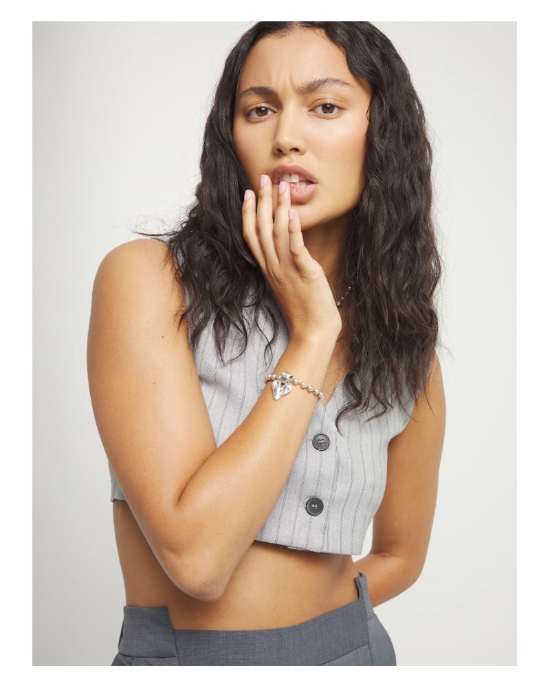 Pulsera bolas baño plata corazòn UNOde50