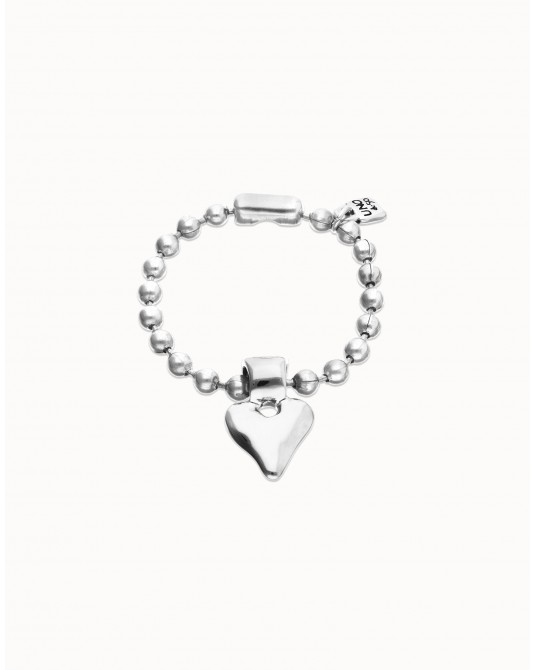Pulsera bolas baño plata corazòn UNOde50
