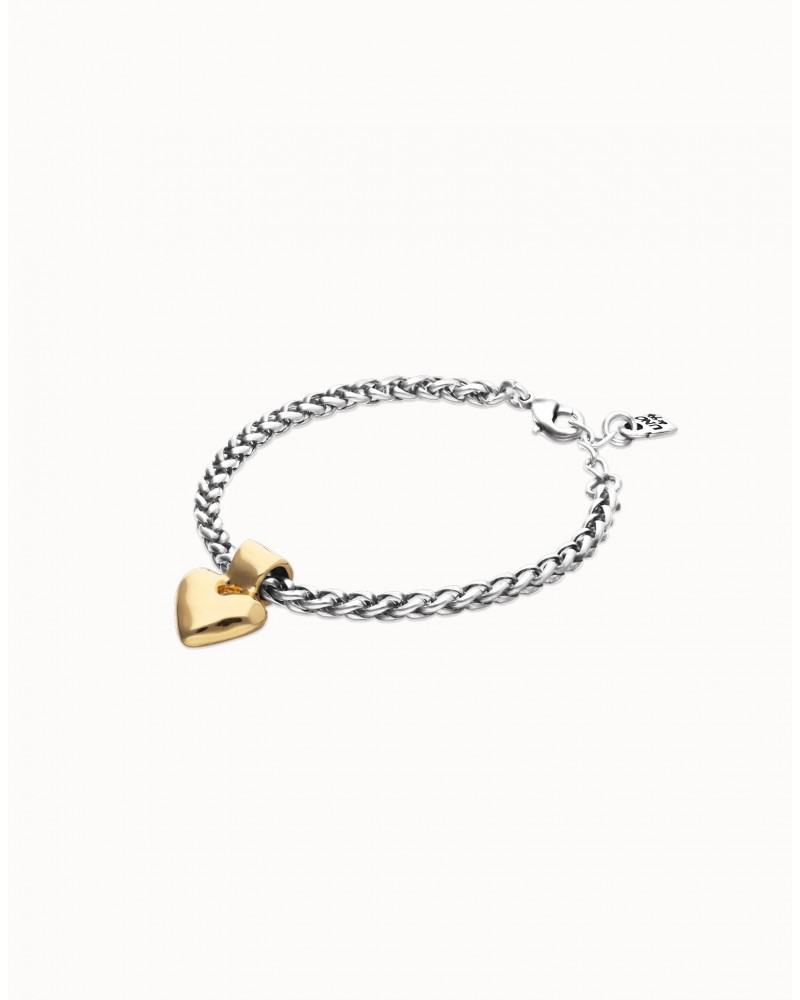 Pulsera con cadena y corazòn baño ORO UNOde50