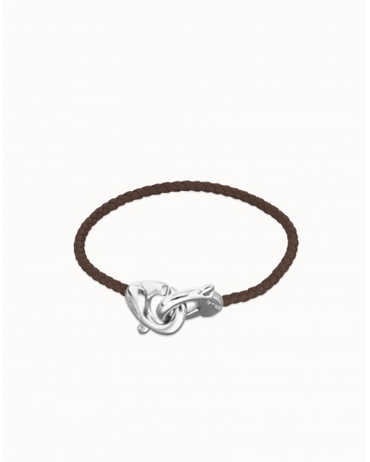 Pulsera de cuero con mosquetón en plata UNOde50