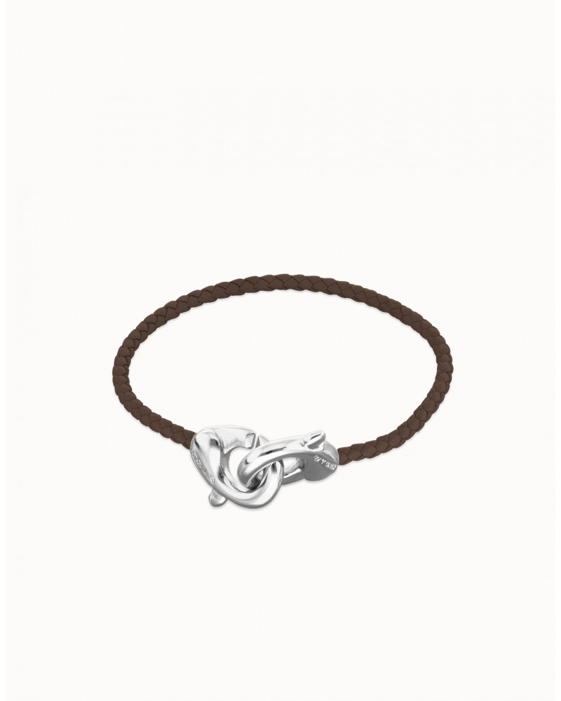 Pulsera de cuero con mosquetón en plata UNOde50