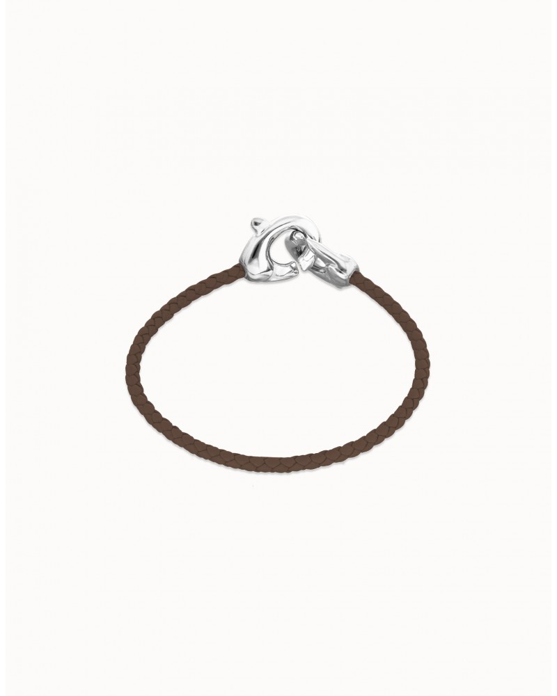 Pulsera de cuero con mosquetón en plata UNOde50