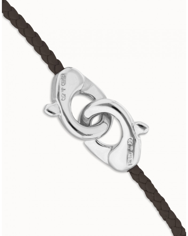 Pulsera de cuero con mosquetón en plata UNOde50