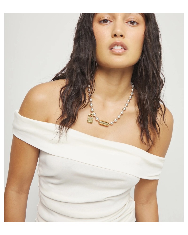 Collar de bolas baño plata con candado baño oro UNOde50