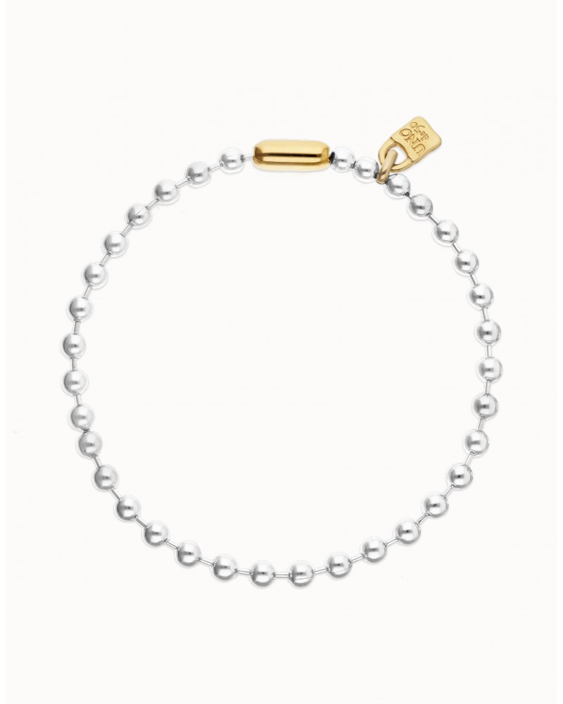 Collar de bolas baño plata con candado baño oro UNOde50
