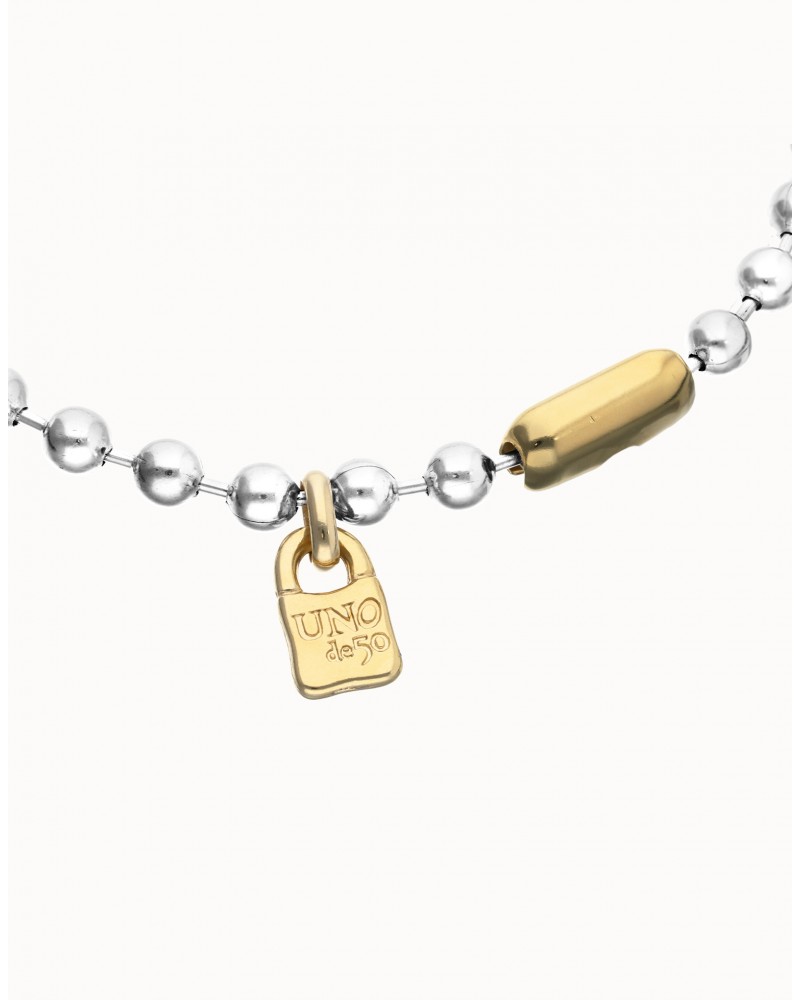 Collar de bolas baño plata con candado baño oro UNOde50