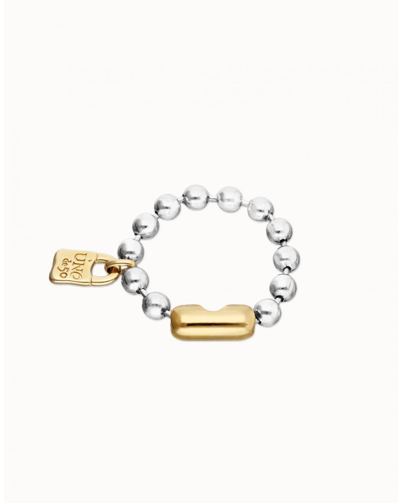 Pulsera bolas baño plata candado oro UNOde50