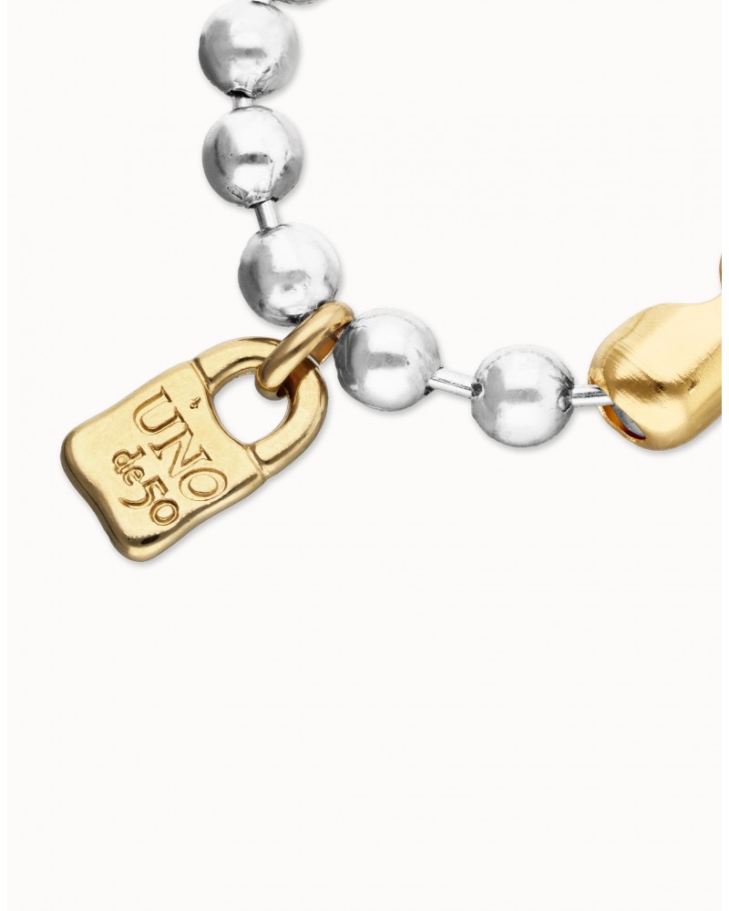Pulsera bolas baño plata candado oro UNOde50