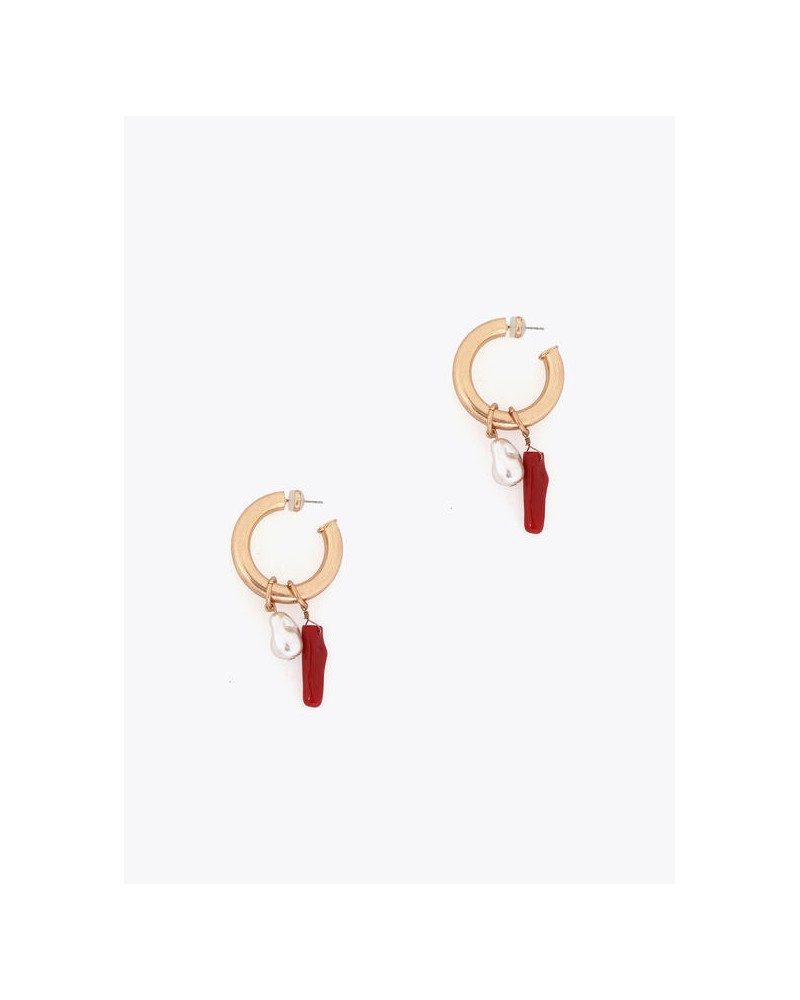 Pendientes de aro con charms de coral y perla Lola Casademunt