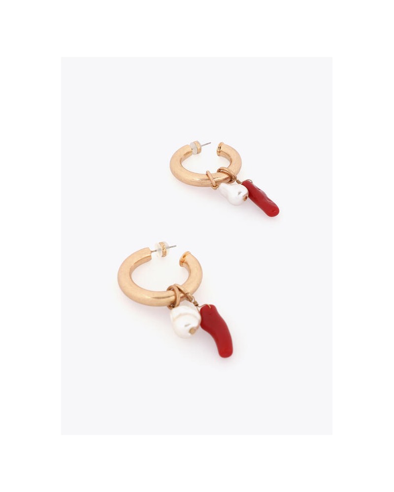 Pendientes de aro con charms de coral y perla Lola Casademunt