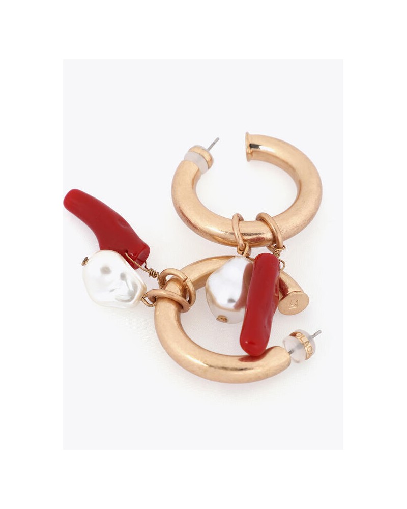 Pendientes de aro con charms de coral y perla Lola Casademunt