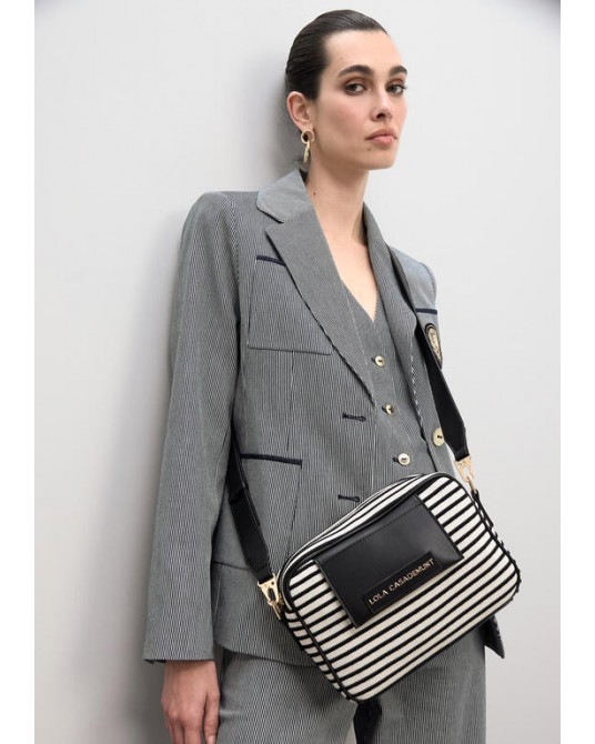 Bandolera tejido rayas combinado piel Lola Casademunt