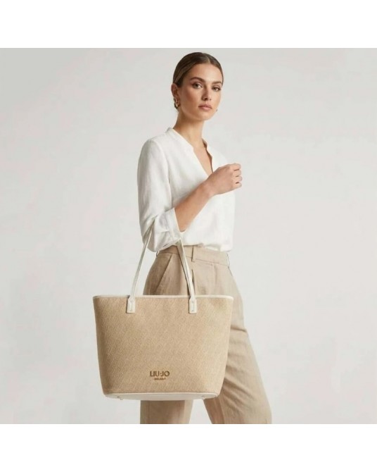 Bolso tote tejido beis de Liujo