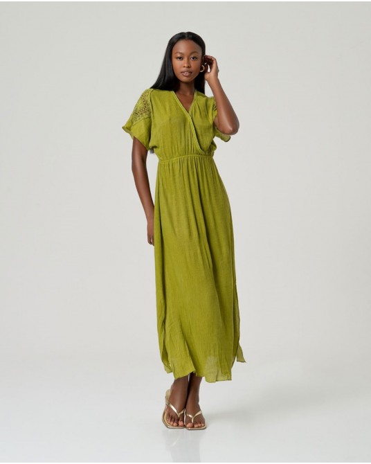 Vestido largo escote cruzado Verde Surkana