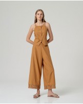 Pantalòn camel ancho bajo bordado Surkana
