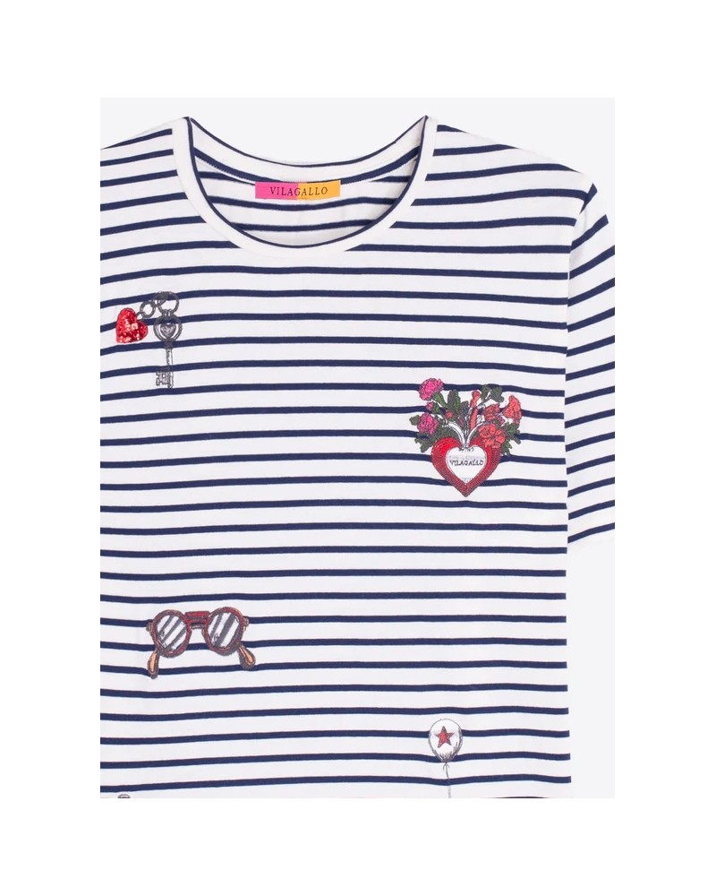 Camiseta rayas bordados vintage Vilagallo