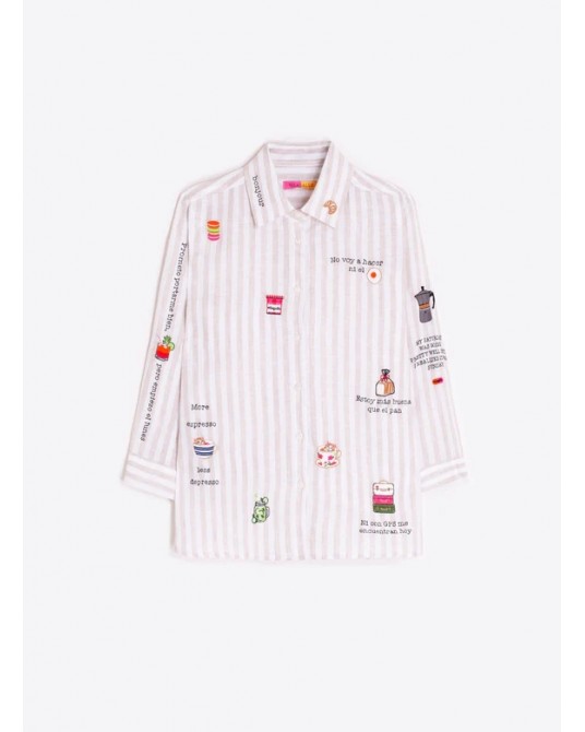 Camisa rayas beige bordado Bonjour Vilagallo