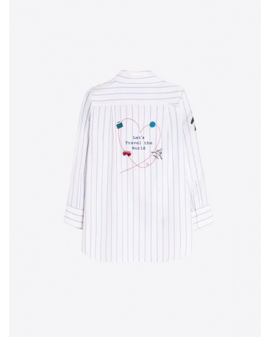 Camisa blanca rayas azules bordada Vilagallo