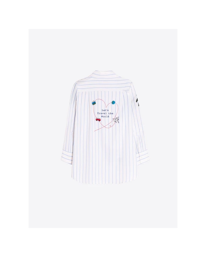 Camisa blanca rayas azules bordada Vilagallo