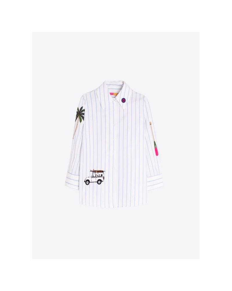 Camisa blanca rayas azules bordada Vilagallo