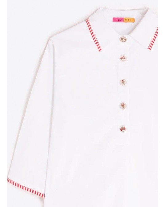 Vestido blanco ribete rojo Vilagallo